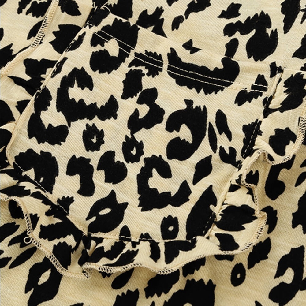 Leopard Prin Top Womens Small Ruffle Flutter Sleeve  Casual Edgy Feminine Pocket - Picture 5 of 9